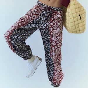 NWT FP Movement Printed Set Me Free Pants Sz M Espresso Revived Dark Brown